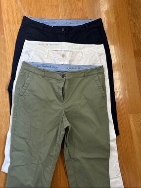 Lot of 3 Talbots Weekend Chino Pants in Olive, White & Navy - Trio